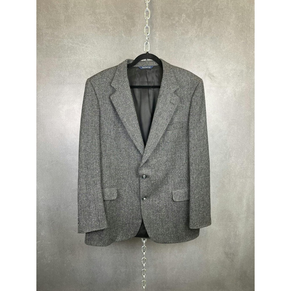 Vintage Burberrys Blazer Mens 00 Grey Tweed 100% Pure Wool‎